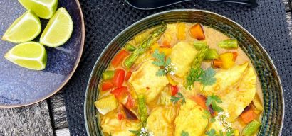 Thaise viscurry met groene asperges, venkel en paprika
