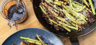 Geroosterde Parmezaanse sperzieboontjes met wild zwijnhaas medaillons
