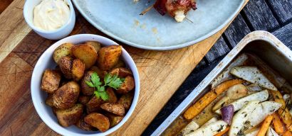 Koolrabi traybake met gevulde kippendij spiesen!